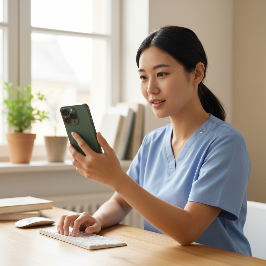 Doctor conducting a telemedicine video consultation on a smartphone